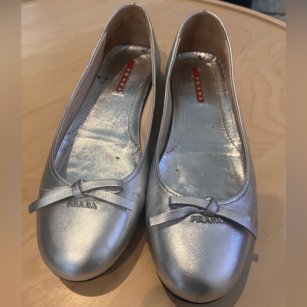 Prada Metallic Ballerina Flats